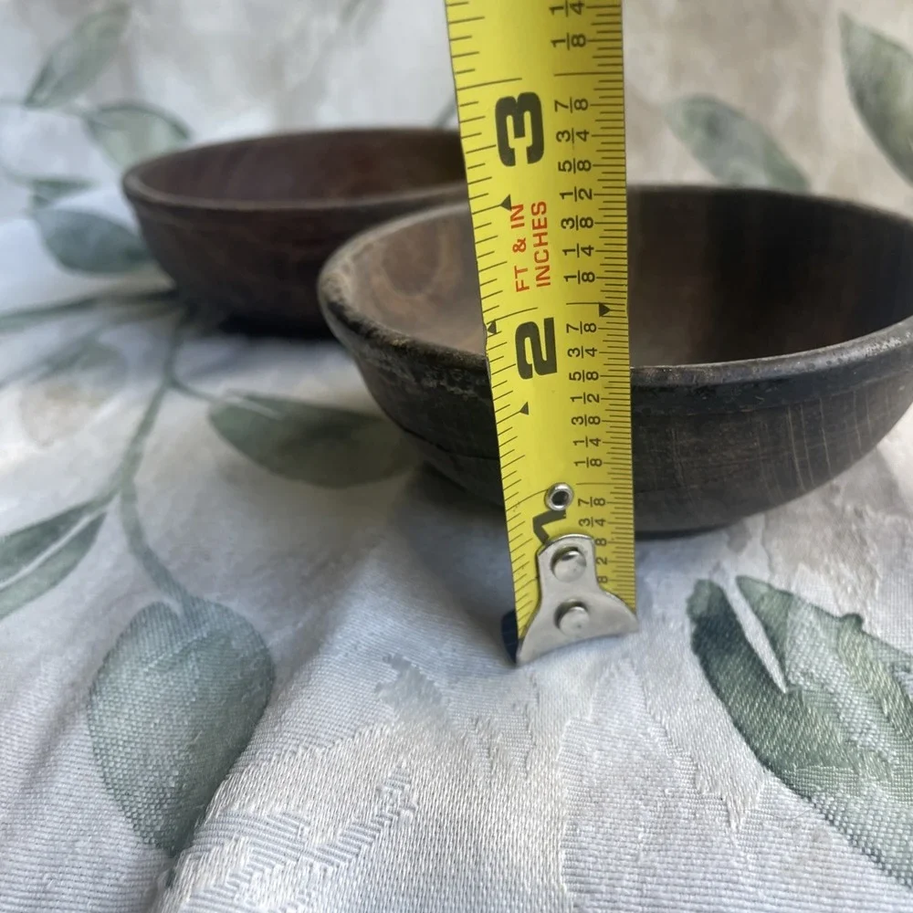Vintage Hand Carved Honduras Wooden Fruit Bowl Dark Brown Set of 2 Snack Trinket